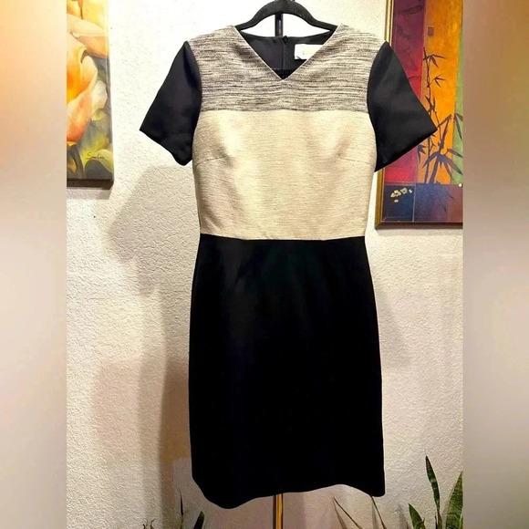 BOSS by Hugo Boss Dapena V-Neck Colorblock Black Sheath Dress Size 4 - Picture 3 of 14